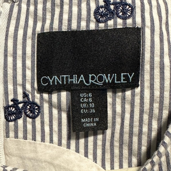 Cynthia Rowley Striped Seersucker Bicycle Bike Embroidered Print Dress Size 6 - Picture 6 of 7